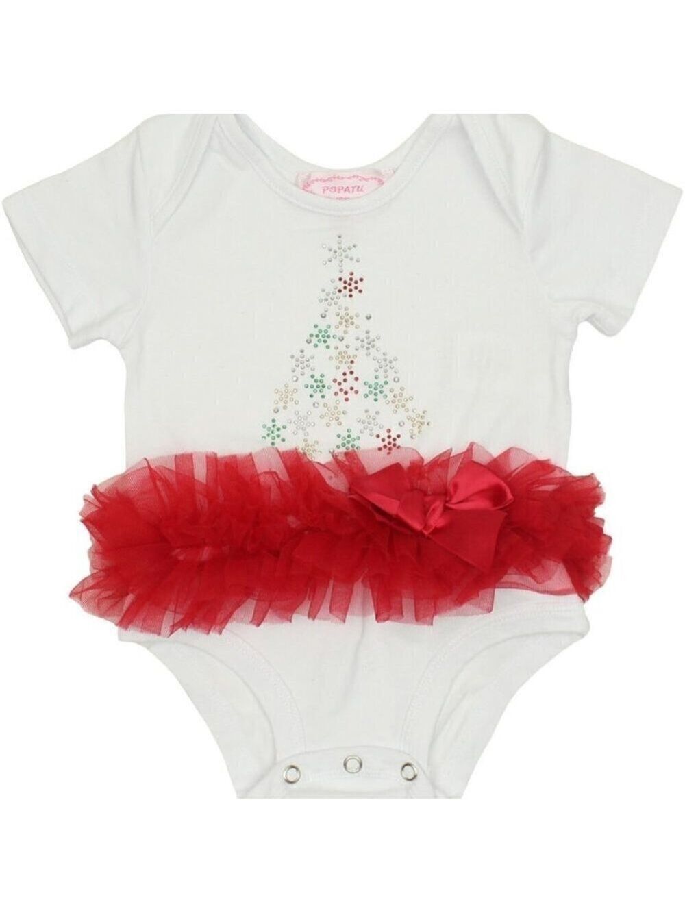 𝅺POPATU Christmas "Snowflake" Tree Baby Girl's Bodysuit Tutu Sparkly